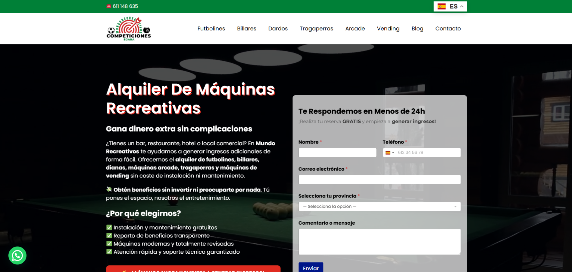 Diseño web Mundo Recreativos en Almuñécar — proyecto Webzalia